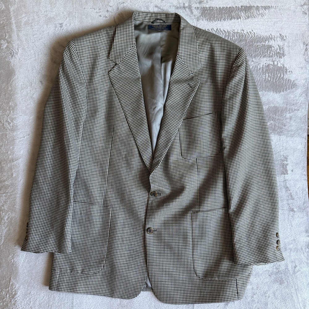 Brooks‎ Brothers Mens 46L Vintage Wool Houndstooth Blazer Sport Coat Tan Black